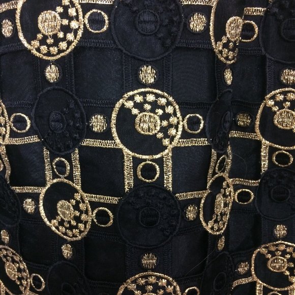 Vintage Victor Costa Womens Black Gold Metallic Filigree Cocktail Party Dress 6 - Picture 2 of 10
